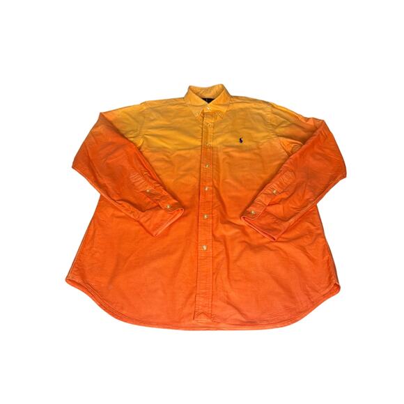 Ralph Lauren Mens Size Large Orange Ombre Dip Dyed Button Down Shirt Classic Fit - Picture 2 of 13